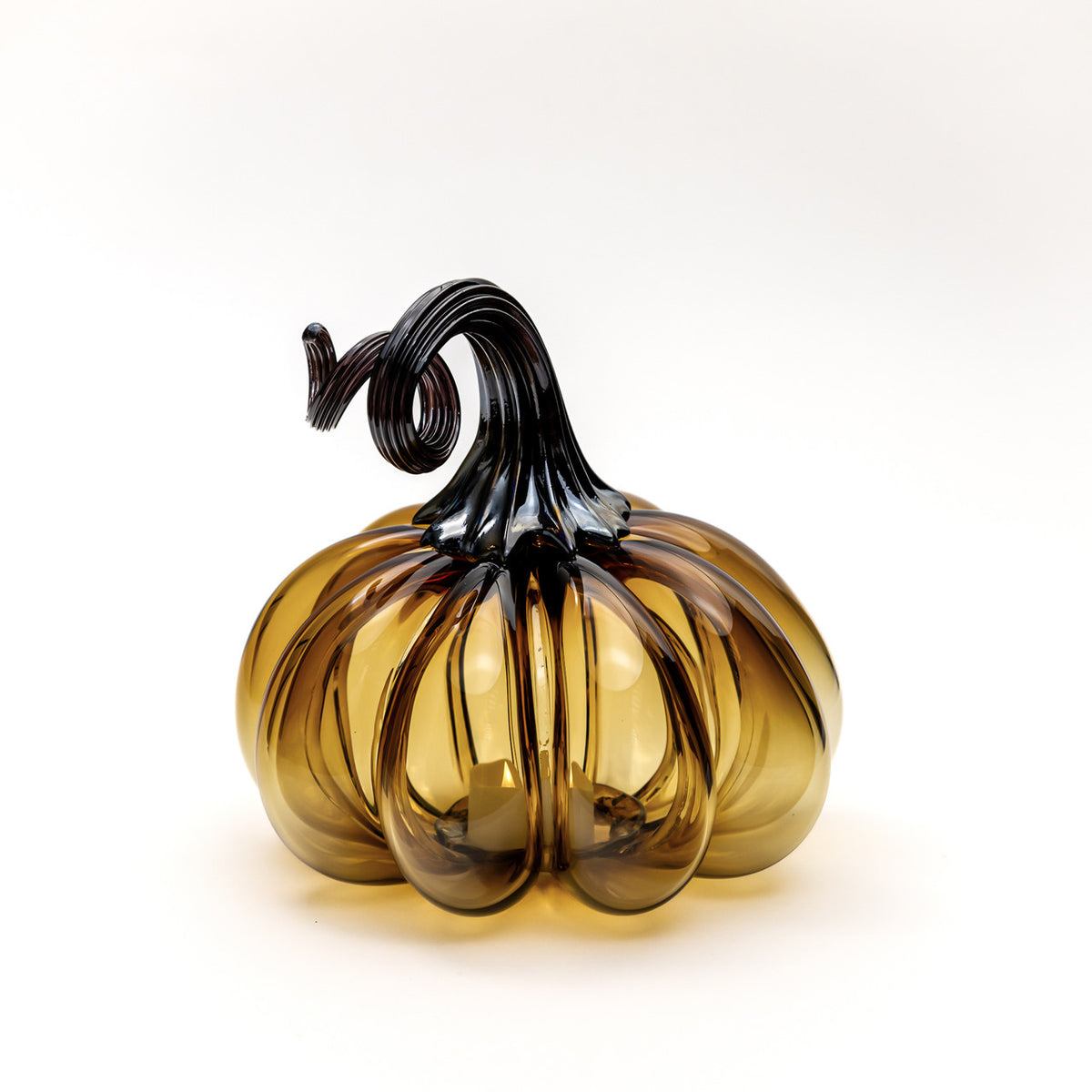 Aged Oak Glass Pumpkin w/Tealight