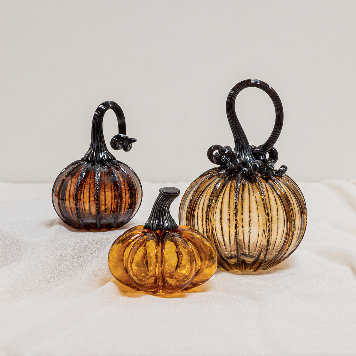 Amber Magic | Saffron Sugar | Aged Oak | Mini Set | Handblown Glass Pumpkin w/Tealight