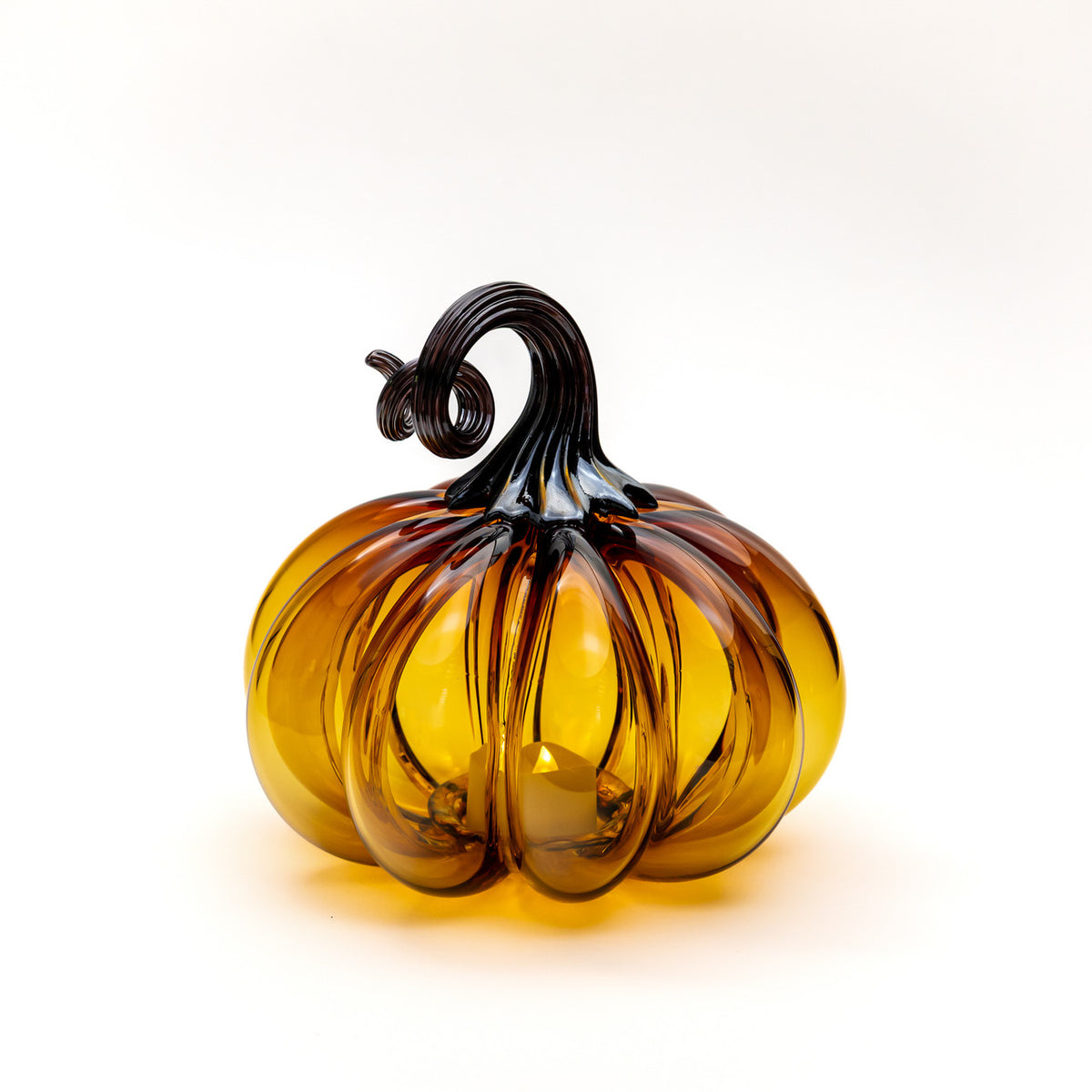 Amber Magic Glass Pumpkin w/Tealight