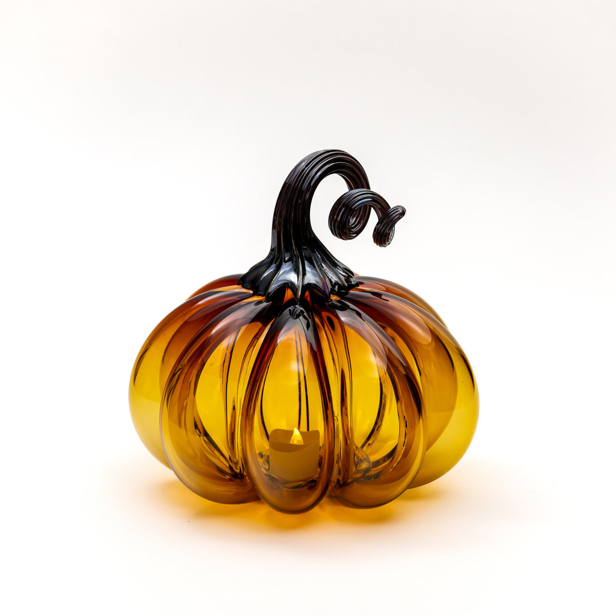 Amber Magic Glass Pumpkin w/Tealight