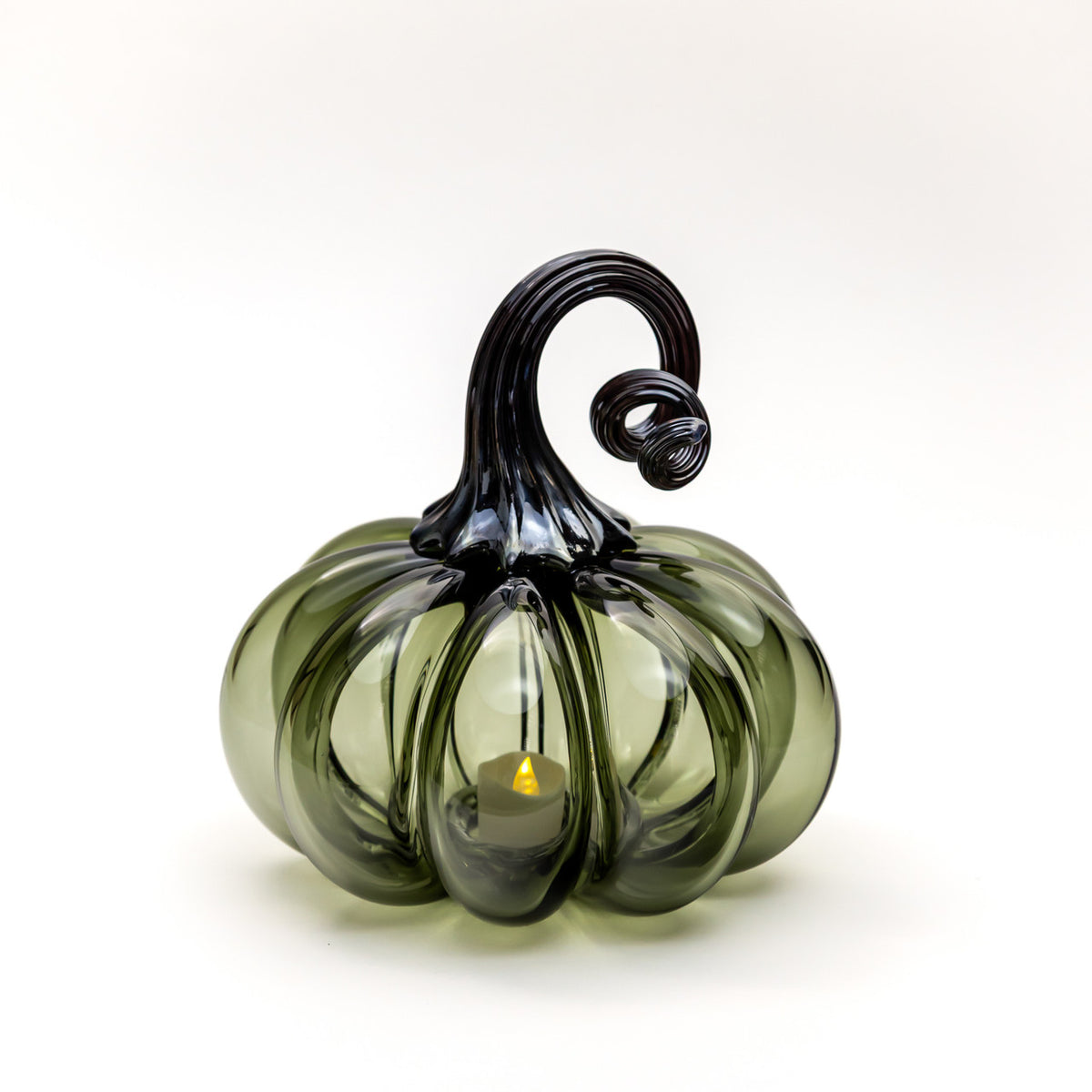 Smokey Tourmaline Glass Pumpkin w/Tealight
