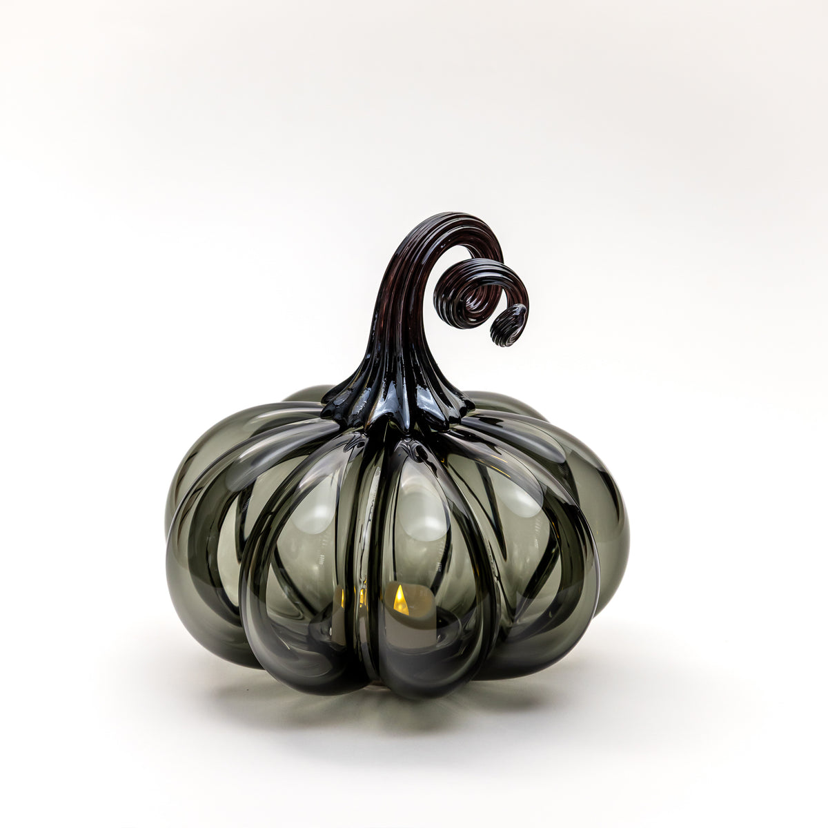 Raven | Smokey Tourmaline | Amber Magic | Set | Handblown Glass Pumpkin w/Tealight