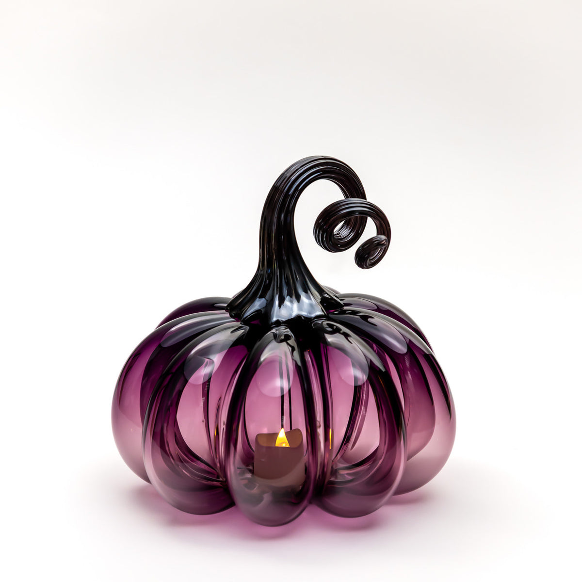 Enchanted Plum Glass Pumpkin w/Tealight