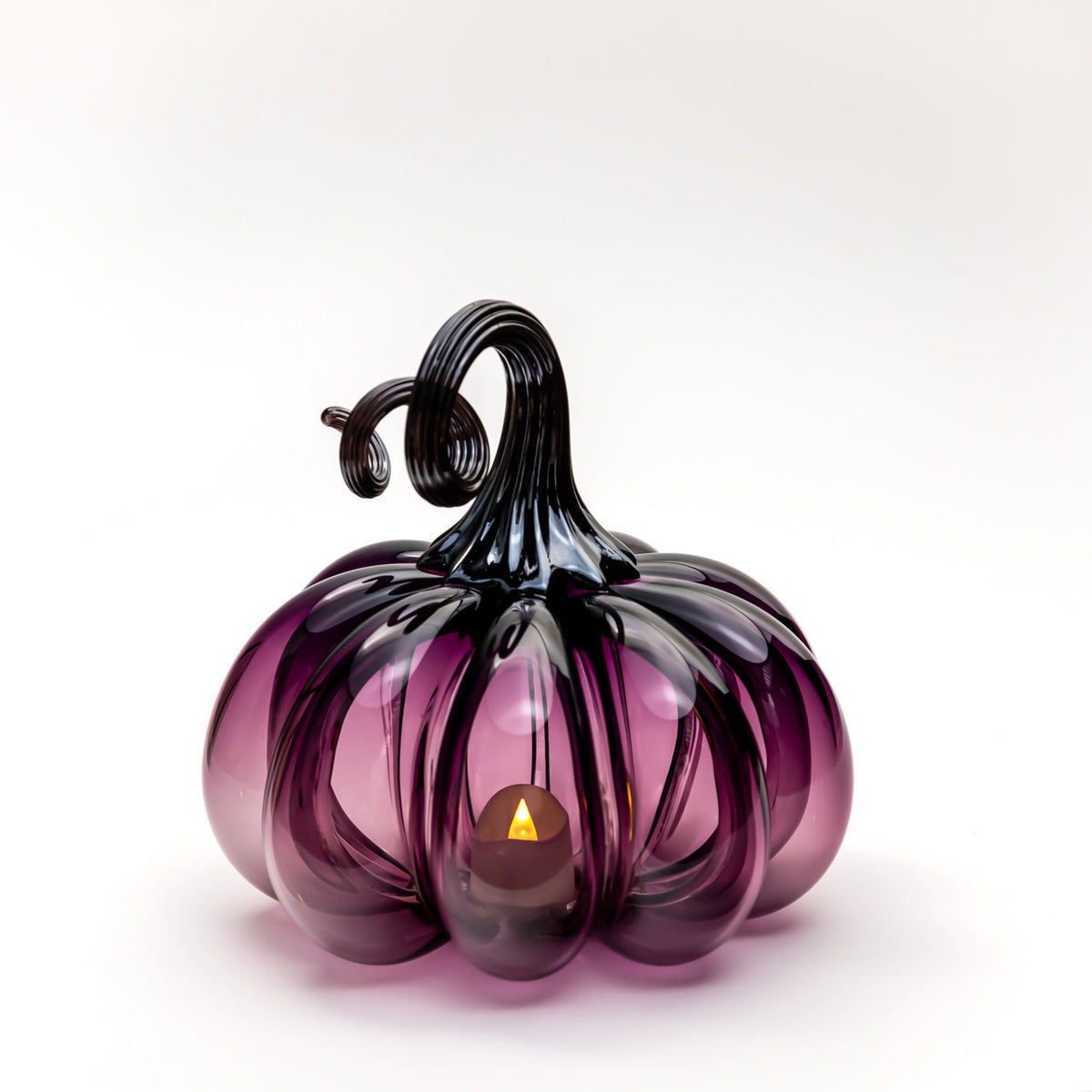 Enchanted Plum Glass Pumpkin w/Tealight