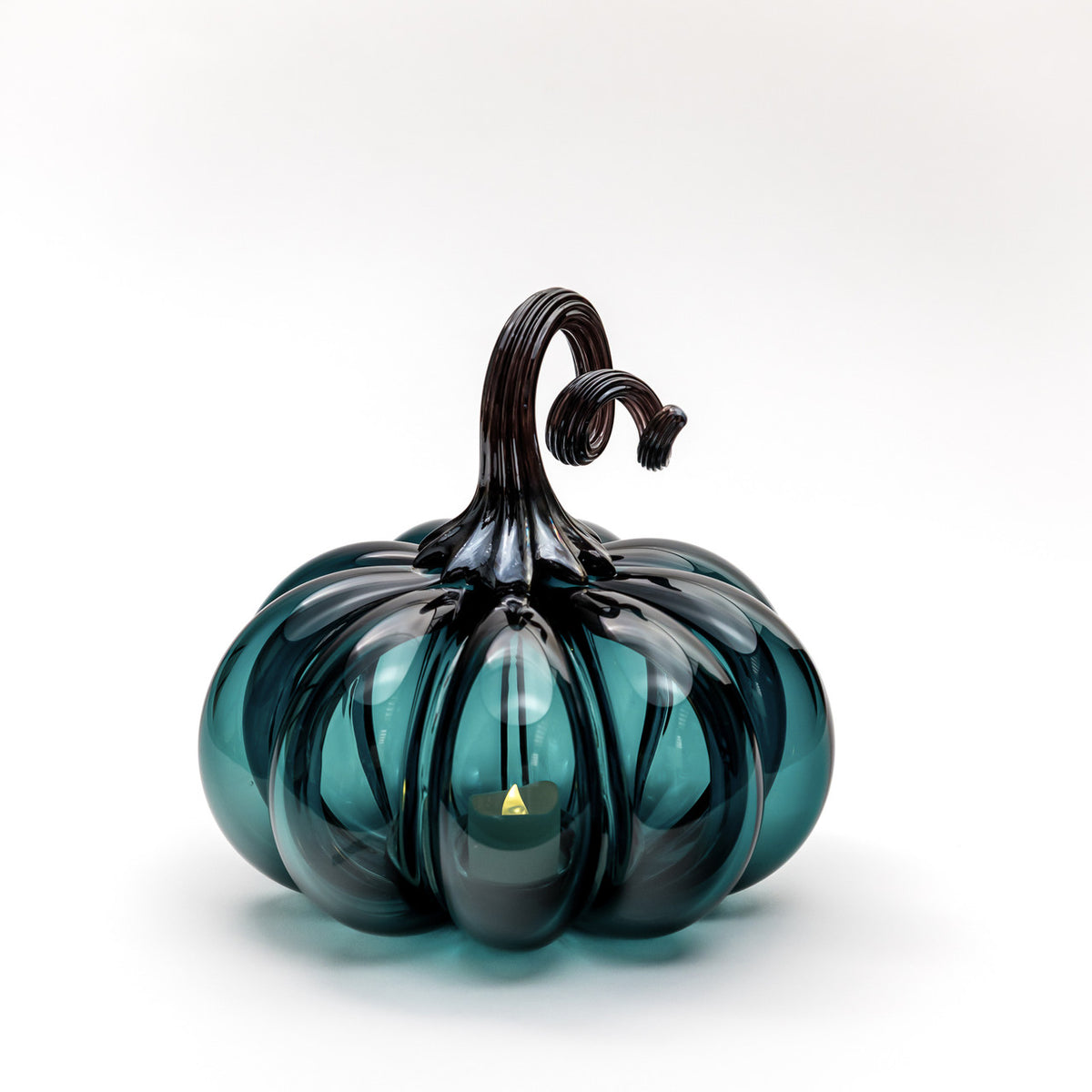 Lagoon Green Glass Pumpkin w/Tealight