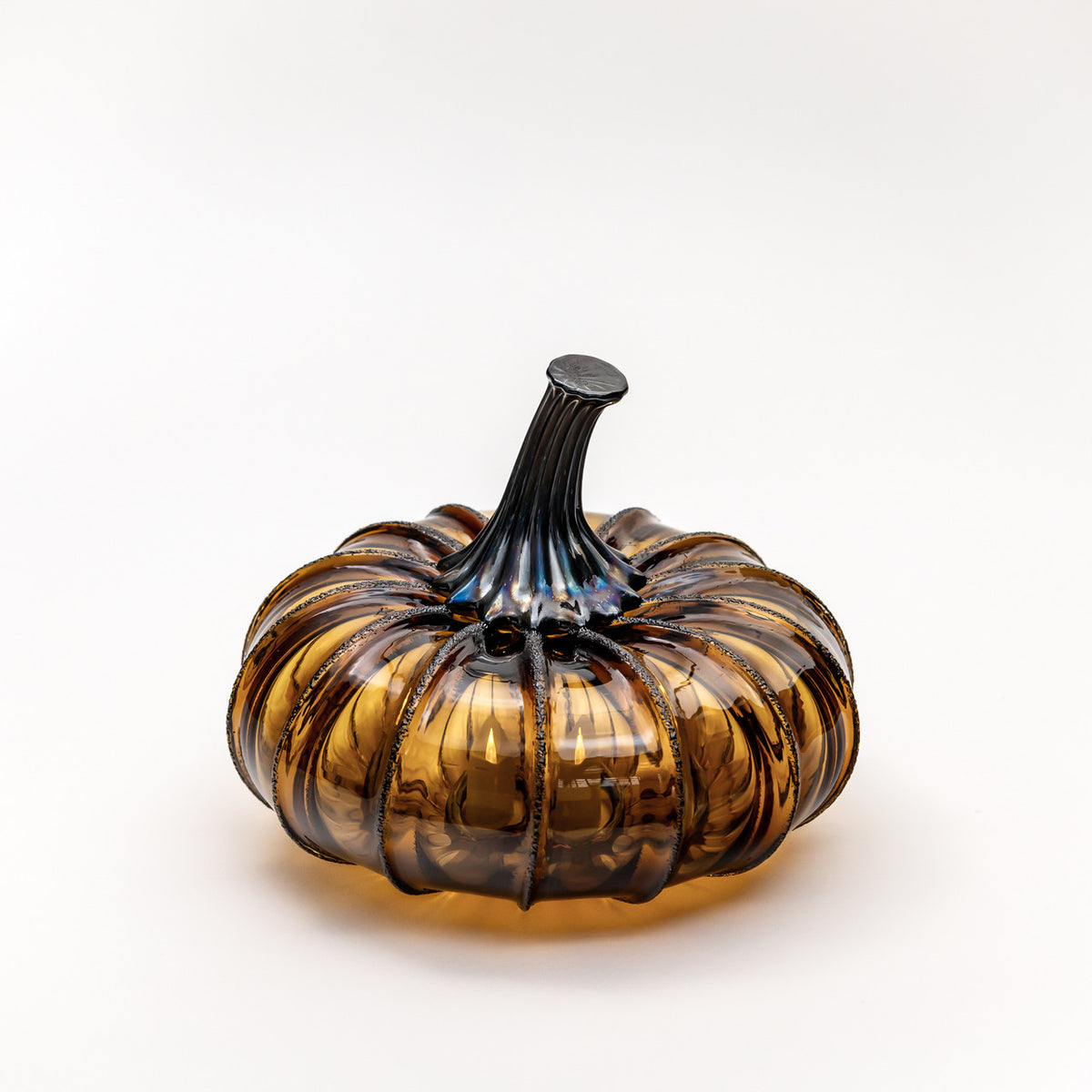 Aged Oak Glass Pumpkin w/Tealight