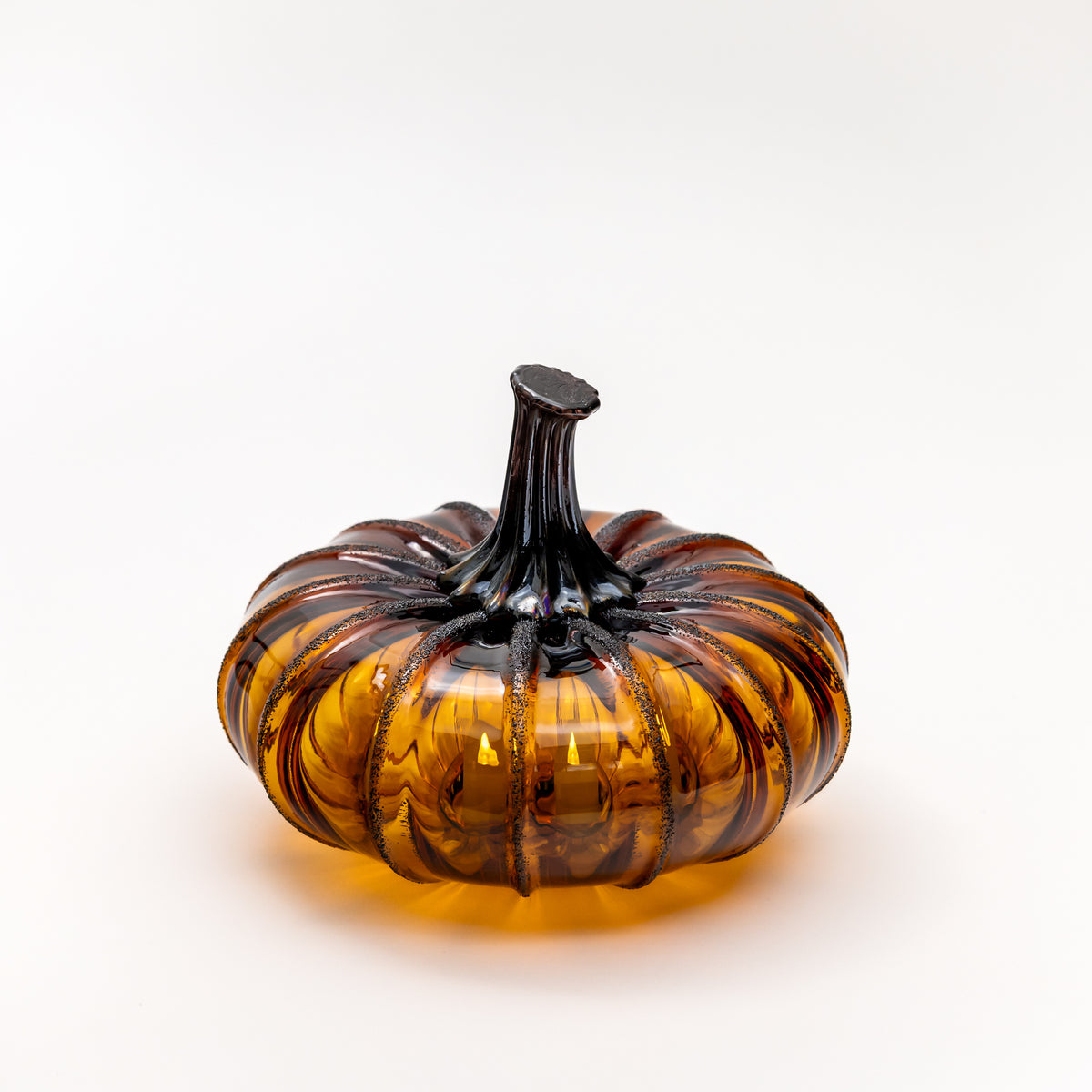 Raven | Smokey Tourmaline | Amber Magic | Set | Handblown Glass Pumpkin w/Tealight
