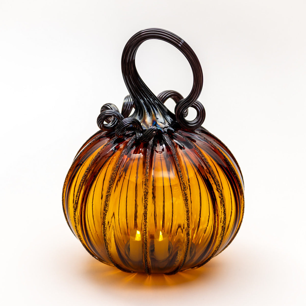 Amber Magic Glass Pumpkin w/Tealight
