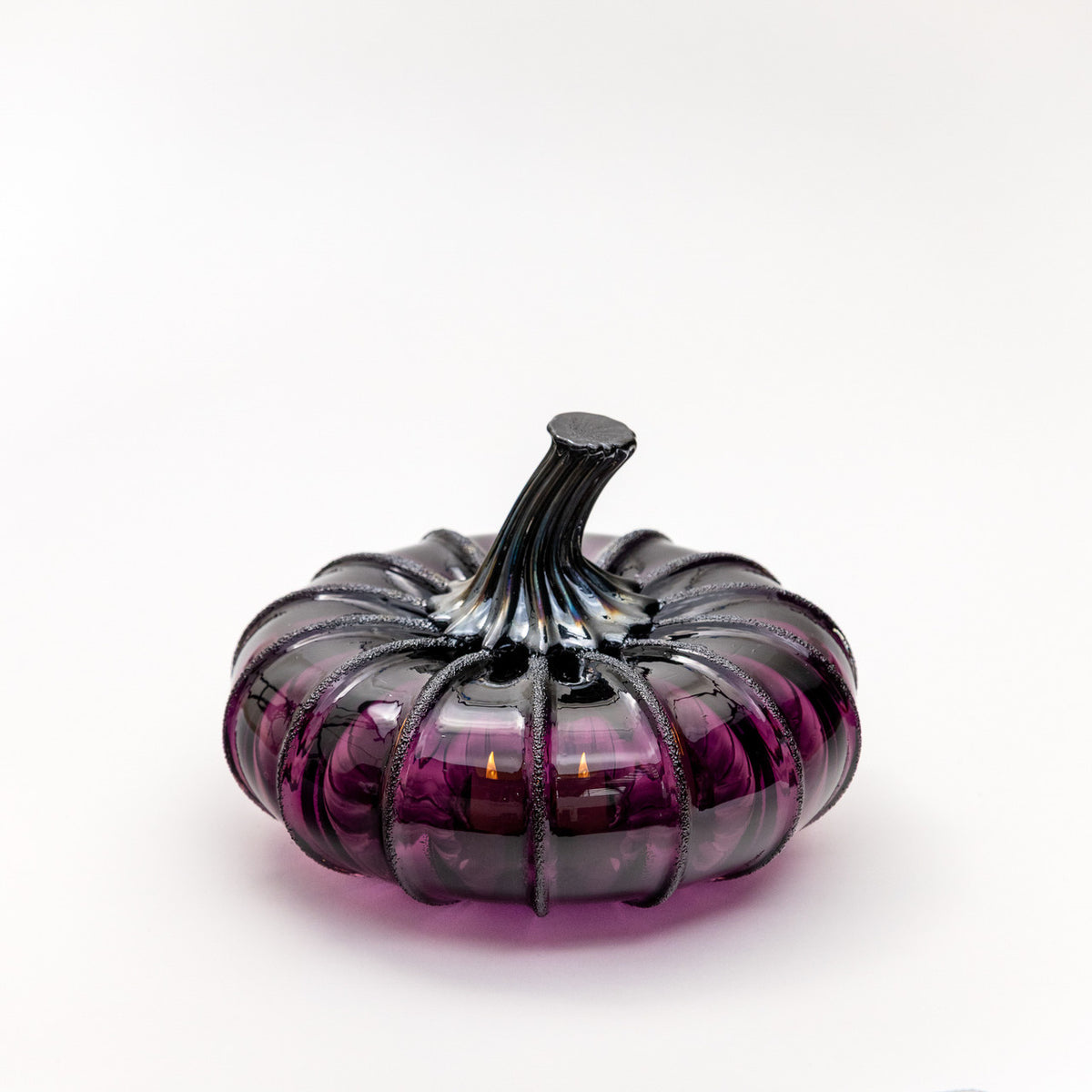 Enchanted Plum Glass Pumpkin w/Tealight