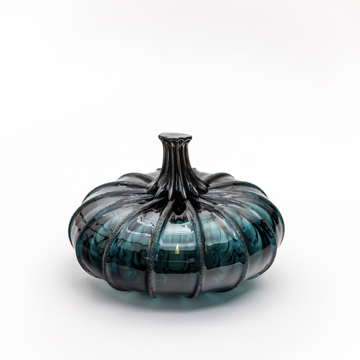 Lagoon Green Glass Pumpkin w/Tealight