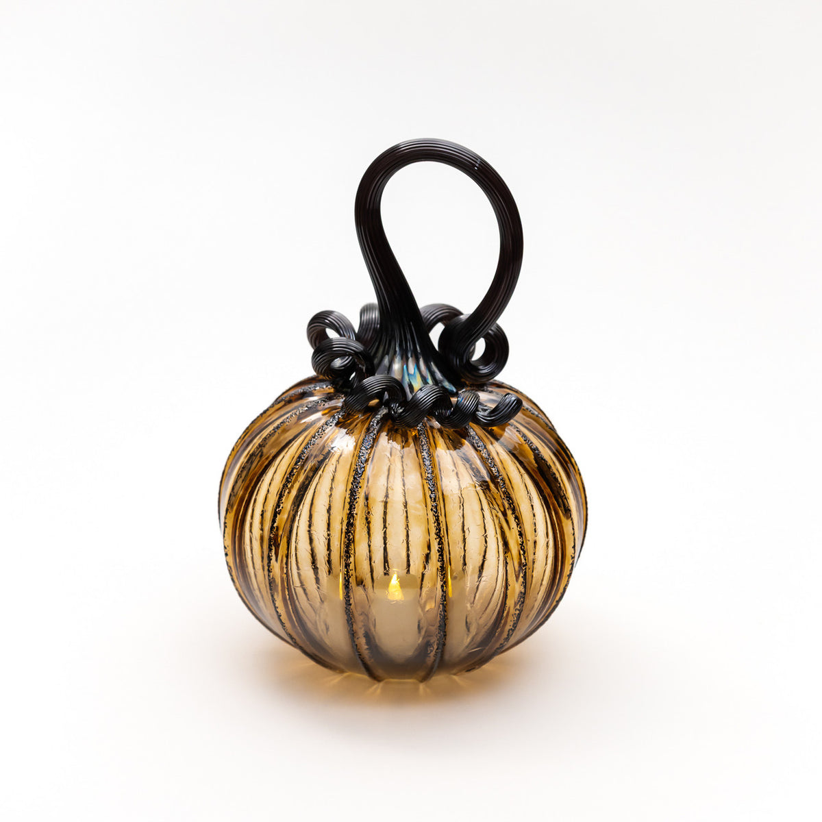 Aged Oak Glass Pumpkin w/Tealight