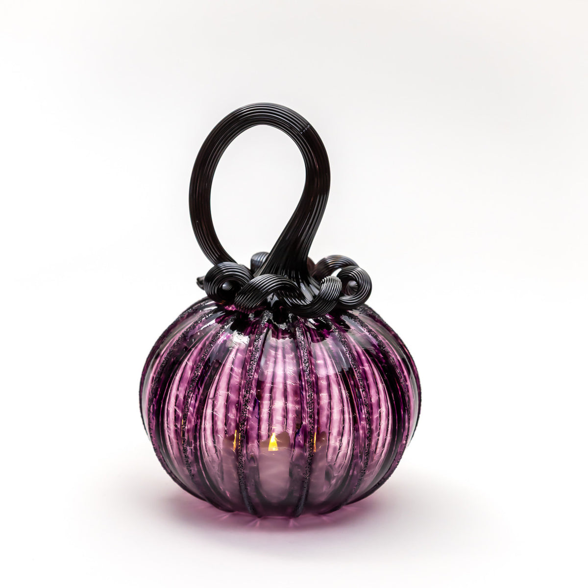 Enchanted Plum Glass Pumpkin w/Tealight