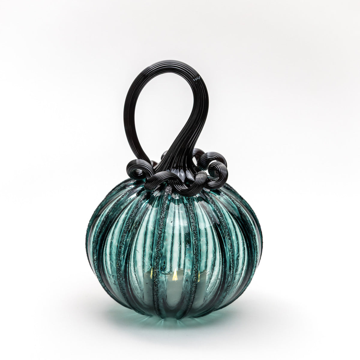 Lagoon Green Glass Pumpkin w/Tealight