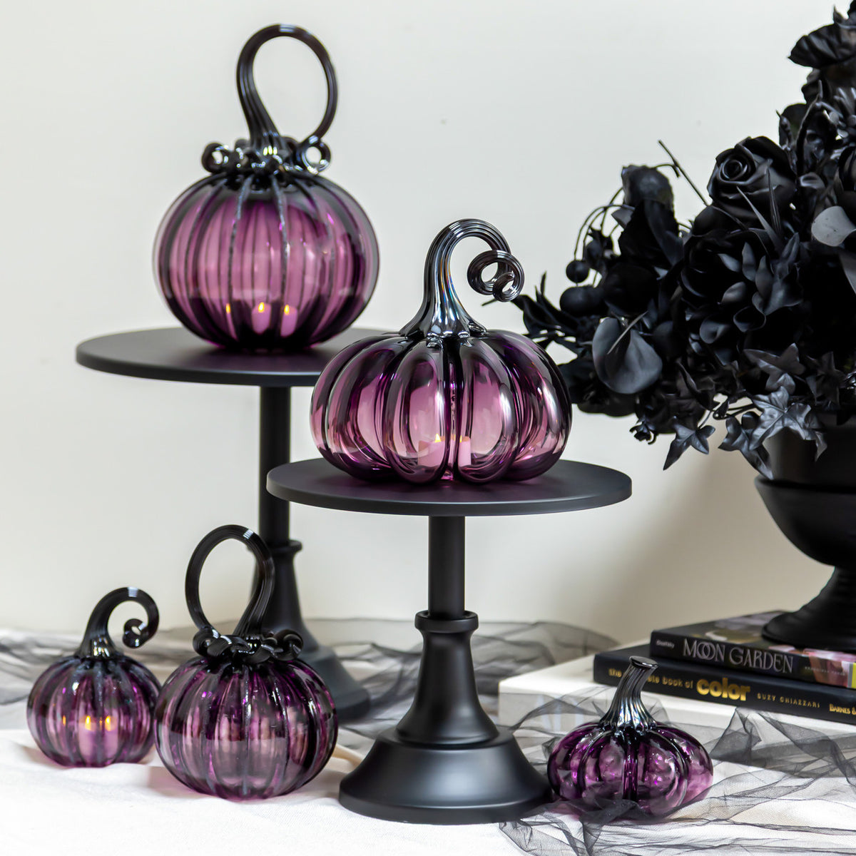 Enchanted Plum Glass Pumpkin w/Tealight