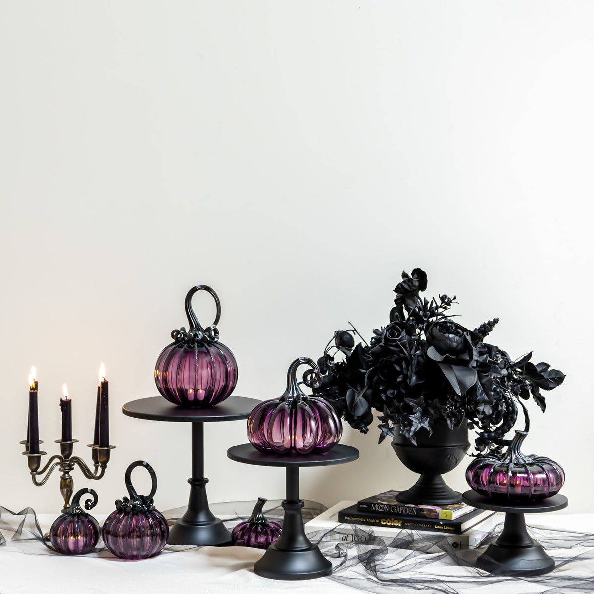 Enchanted Plum Glass Pumpkin w/Tealight