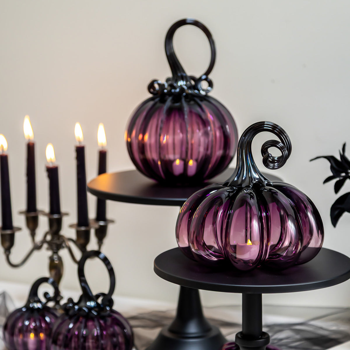 Enchanted Plum Glass Pumpkin w/Tealight