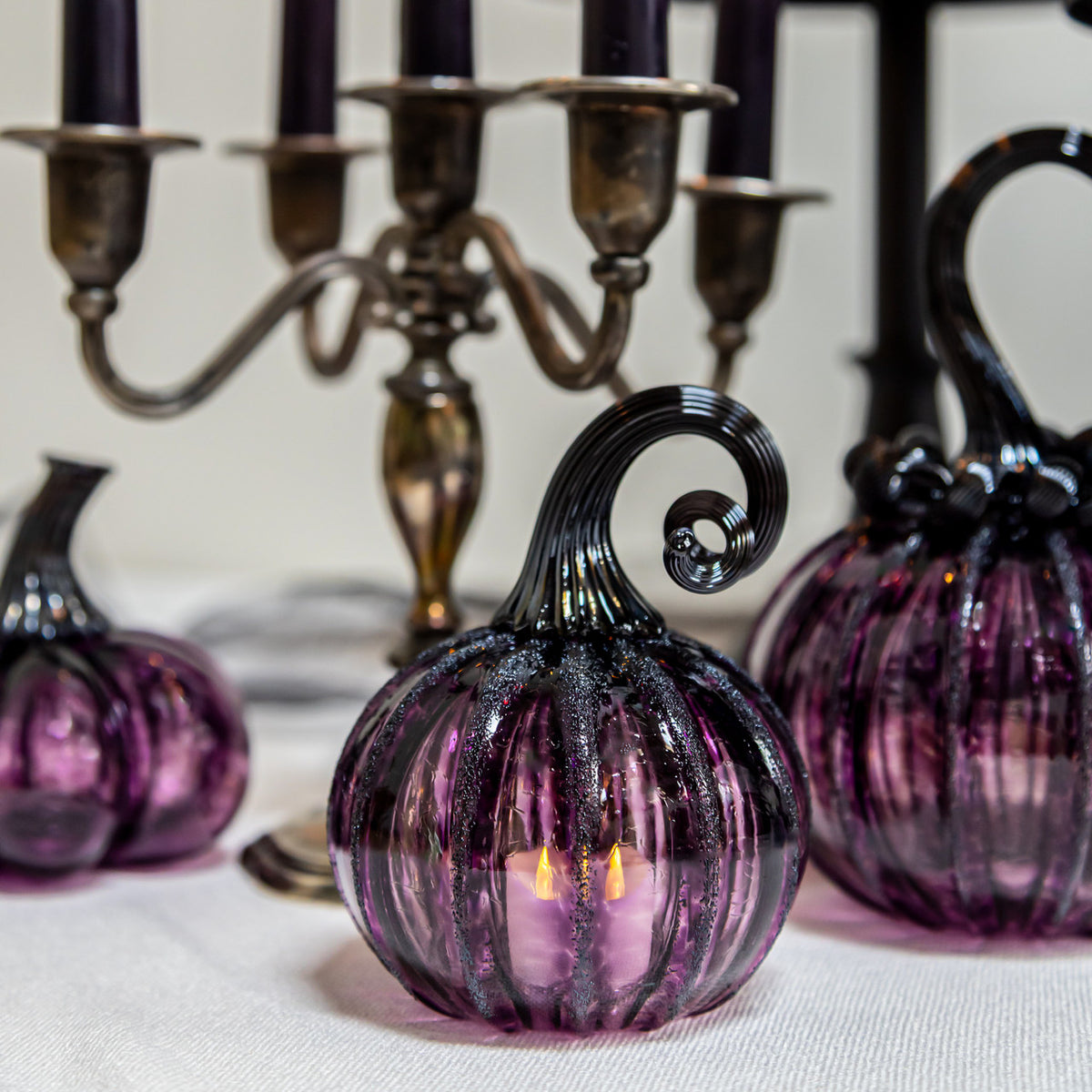 Enchanted Plum Glass Pumpkin w/Tealight