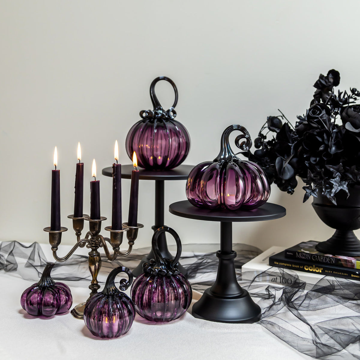 Enchanted Plum Glass Pumpkin w/Tealight