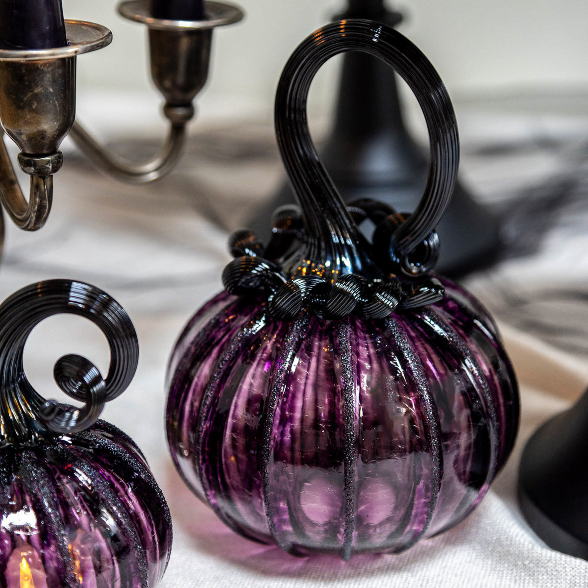 Enchanted Plum Glass Pumpkin w/Tealight