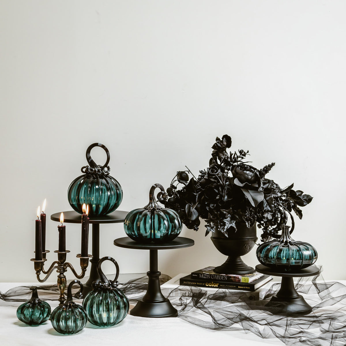 Lagoon Green Glass Pumpkin w/Tealight