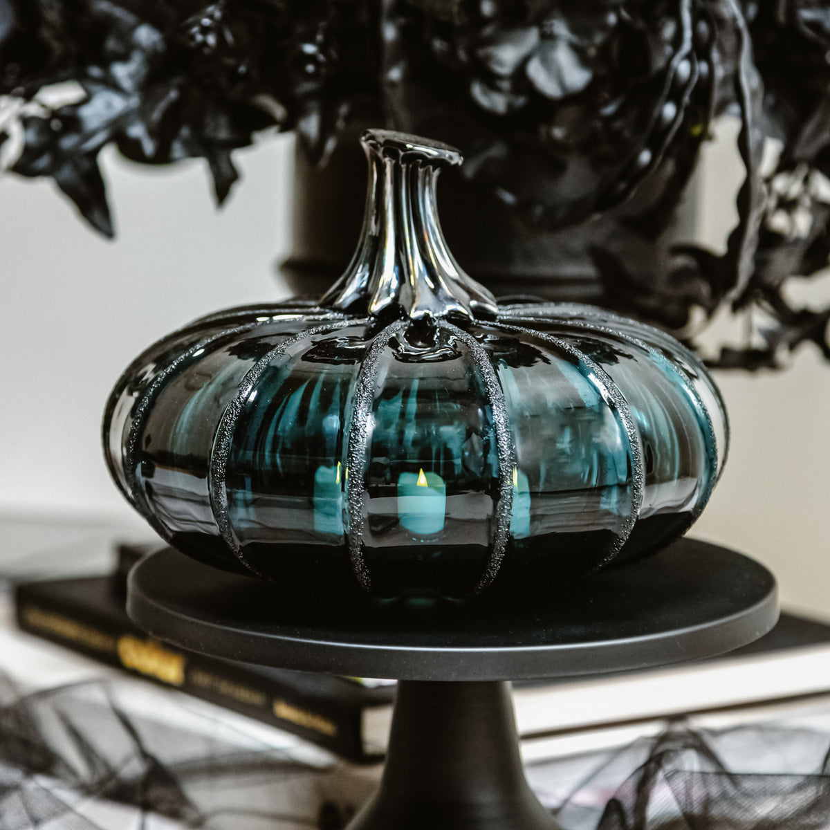 Lagoon Green Glass Pumpkin w/Tealight