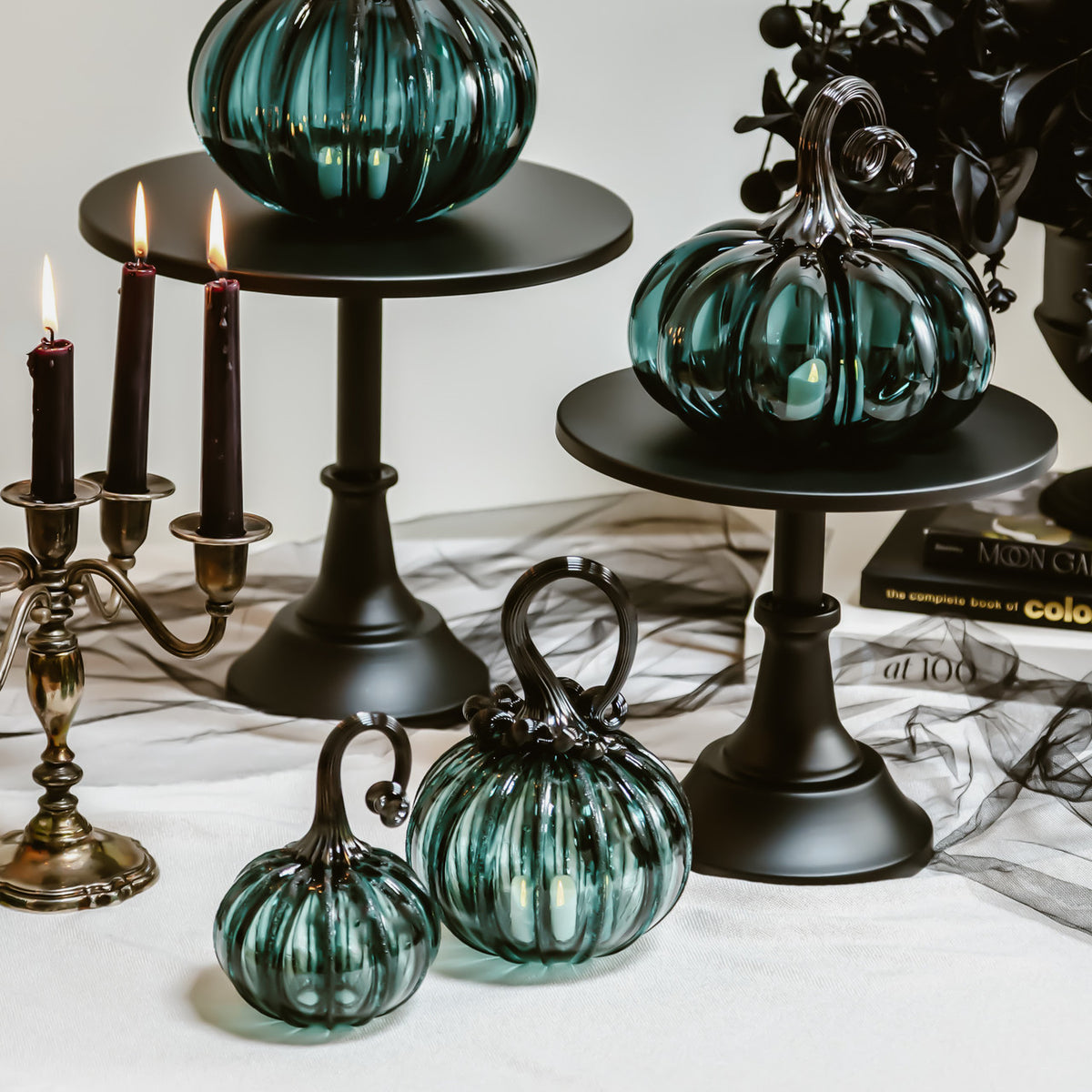 Lagoon Green Glass Pumpkin w/Tealight