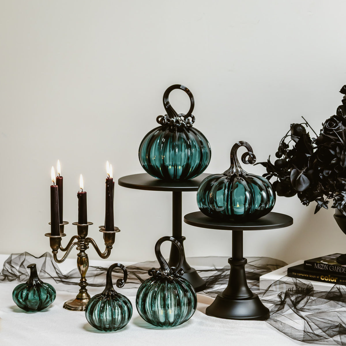 Lagoon Green Glass Pumpkin w/Tealight