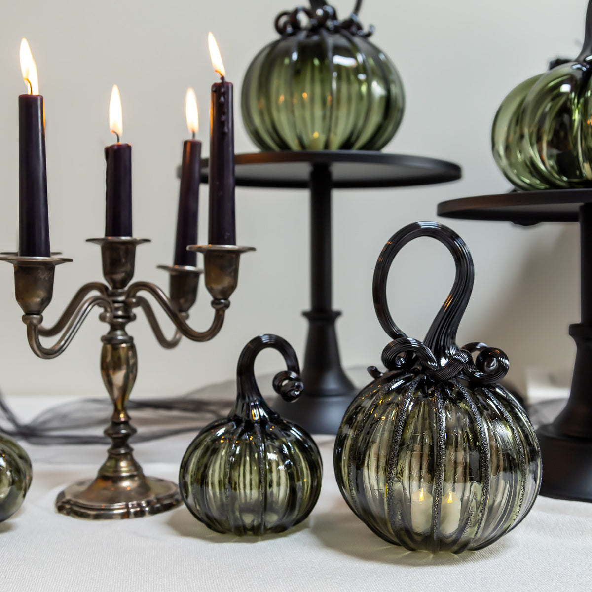 Smokey Tourmaline Glass Pumpkin w/Tealight