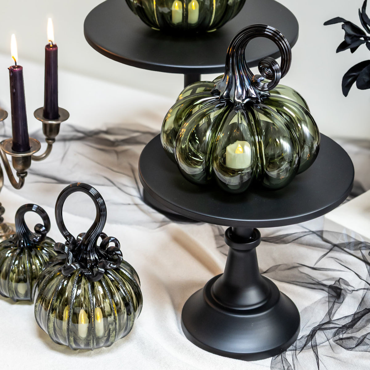 Smokey Tourmaline Glass Pumpkin w/Tealight