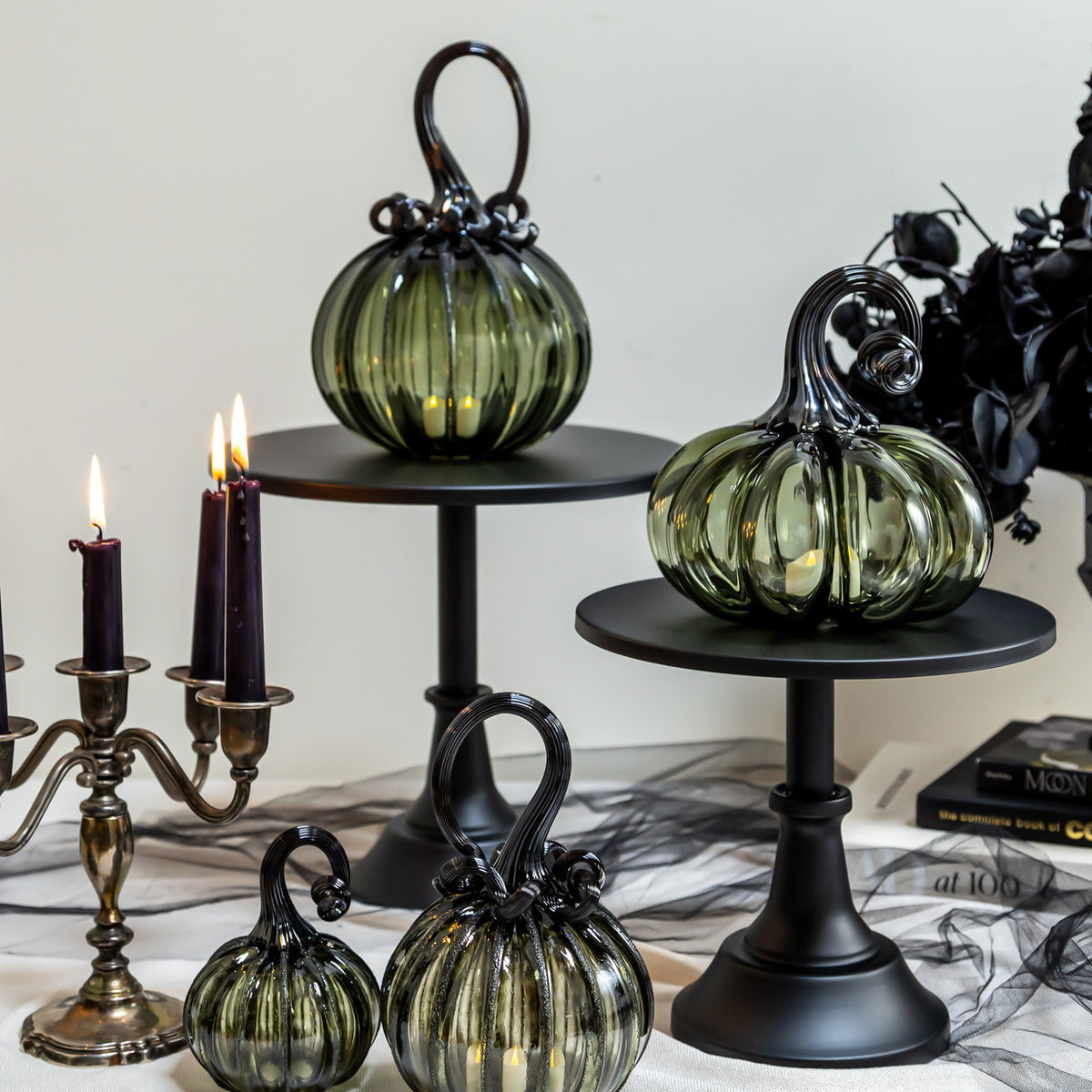 Smokey Tourmaline Glass Pumpkin w/Tealight