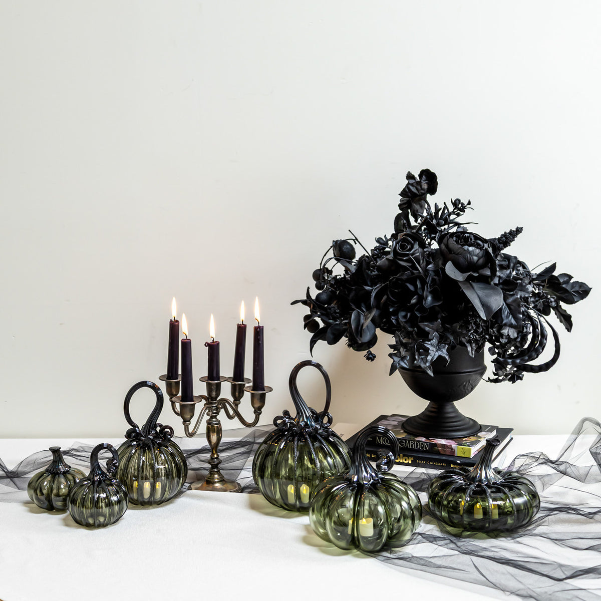 Smokey Tourmaline Glass Pumpkin w/Tealight