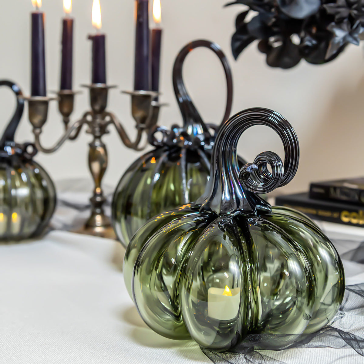 Smokey Tourmaline Glass Pumpkin w/Tealight