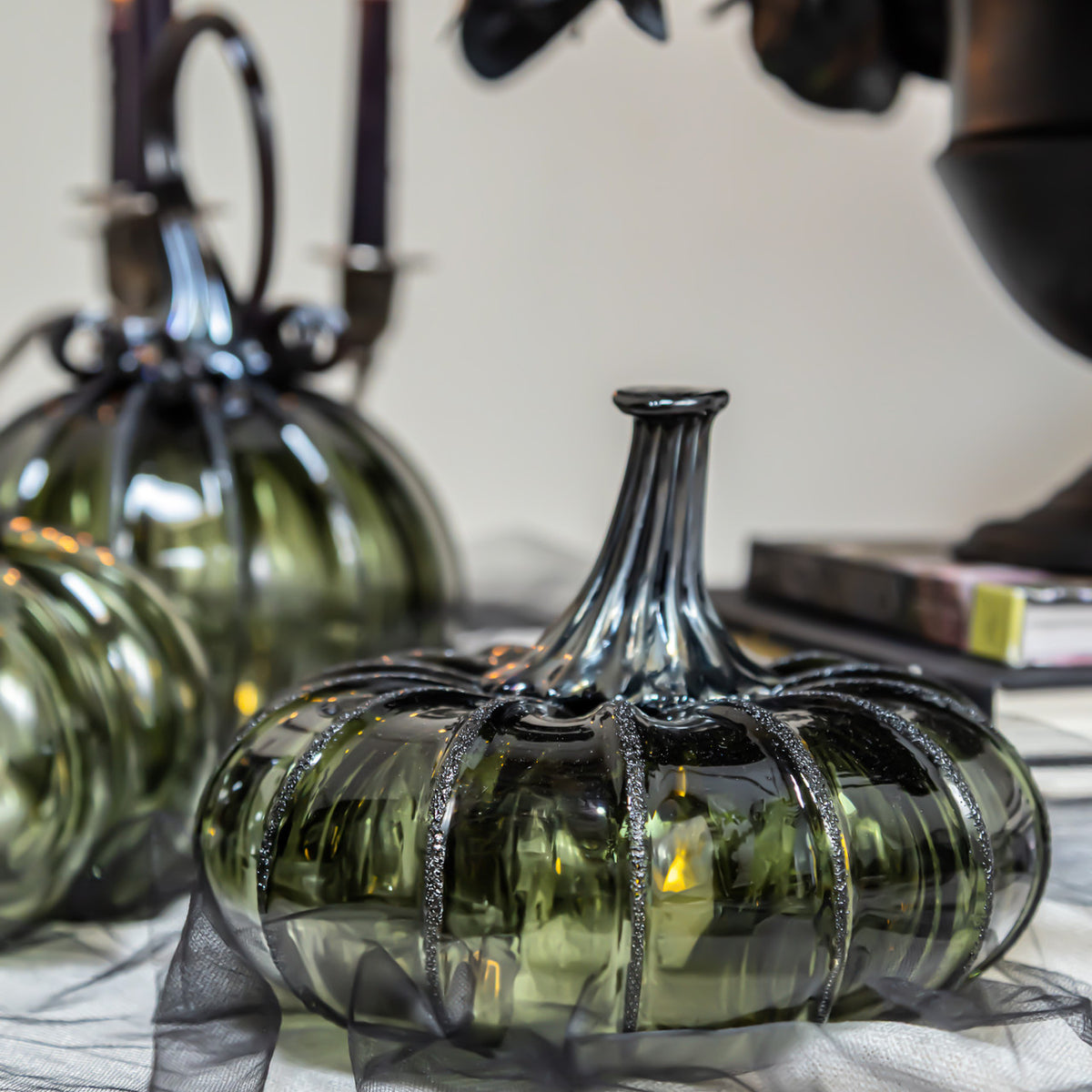 Smokey Tourmaline Glass Pumpkin w/Tealight