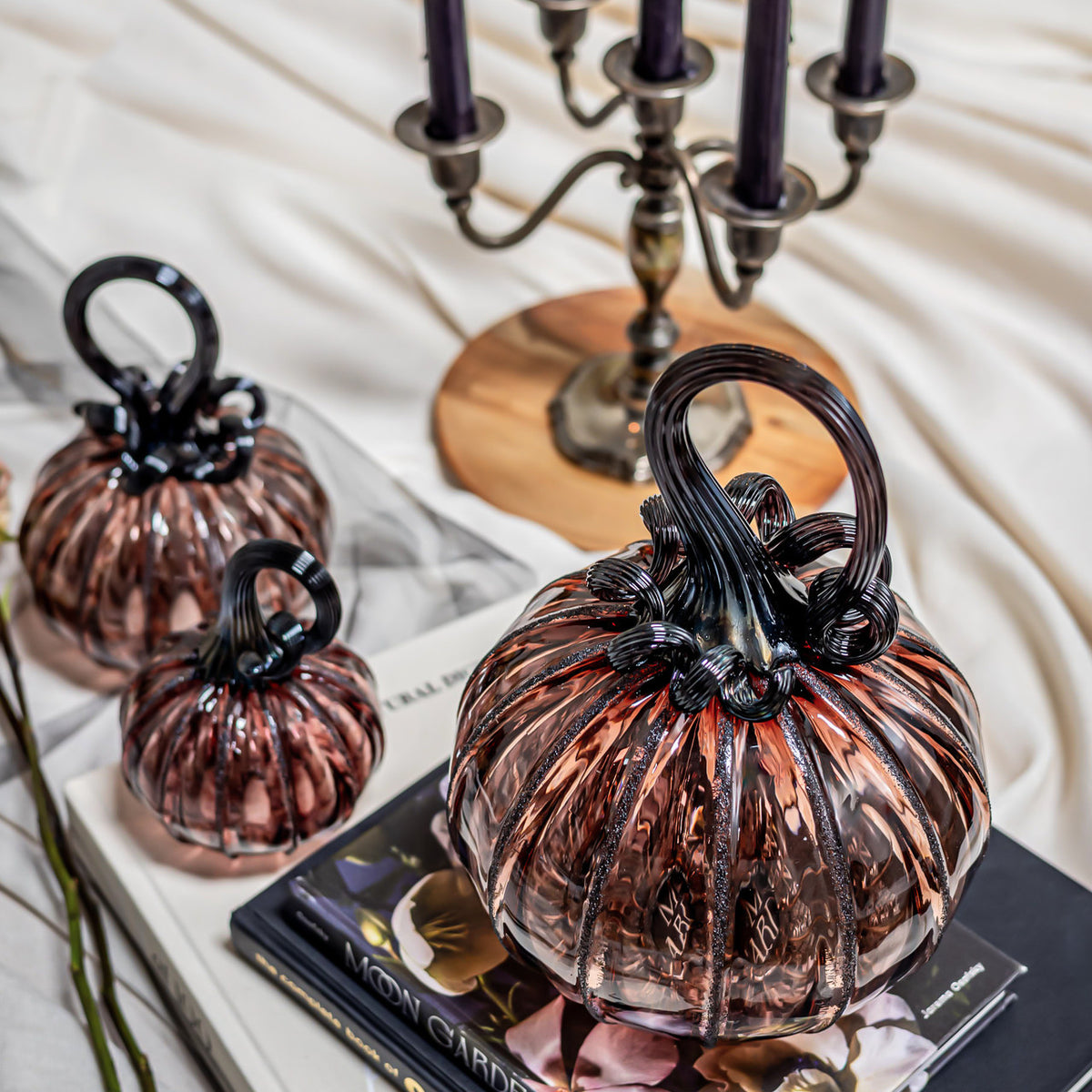 Antique Rose Glass Pumpkin w/Tealight
