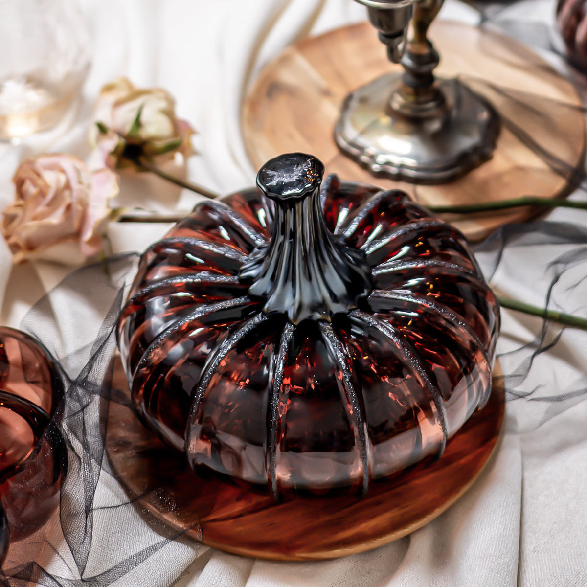 Antique Rose Glass Pumpkin w/Tealight