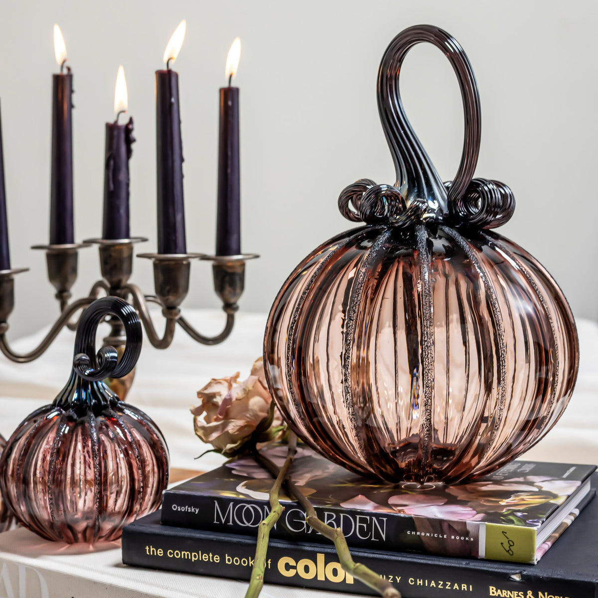 Antique Rose Glass Pumpkin w/Tealight