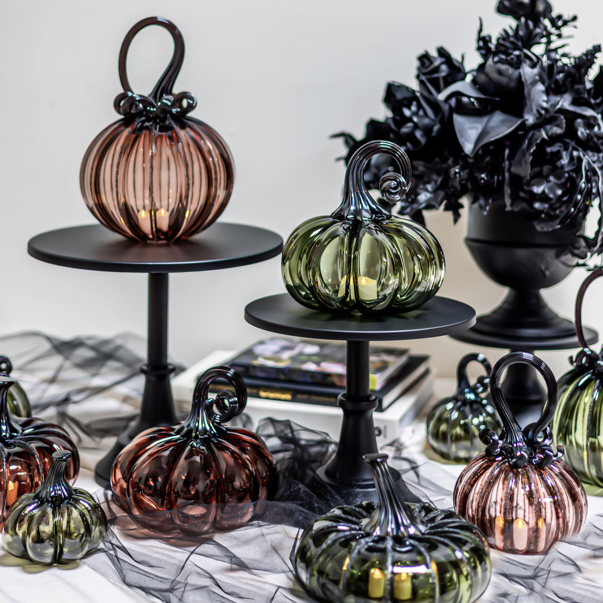 Antique Rose Glass Pumpkin w/Tealight