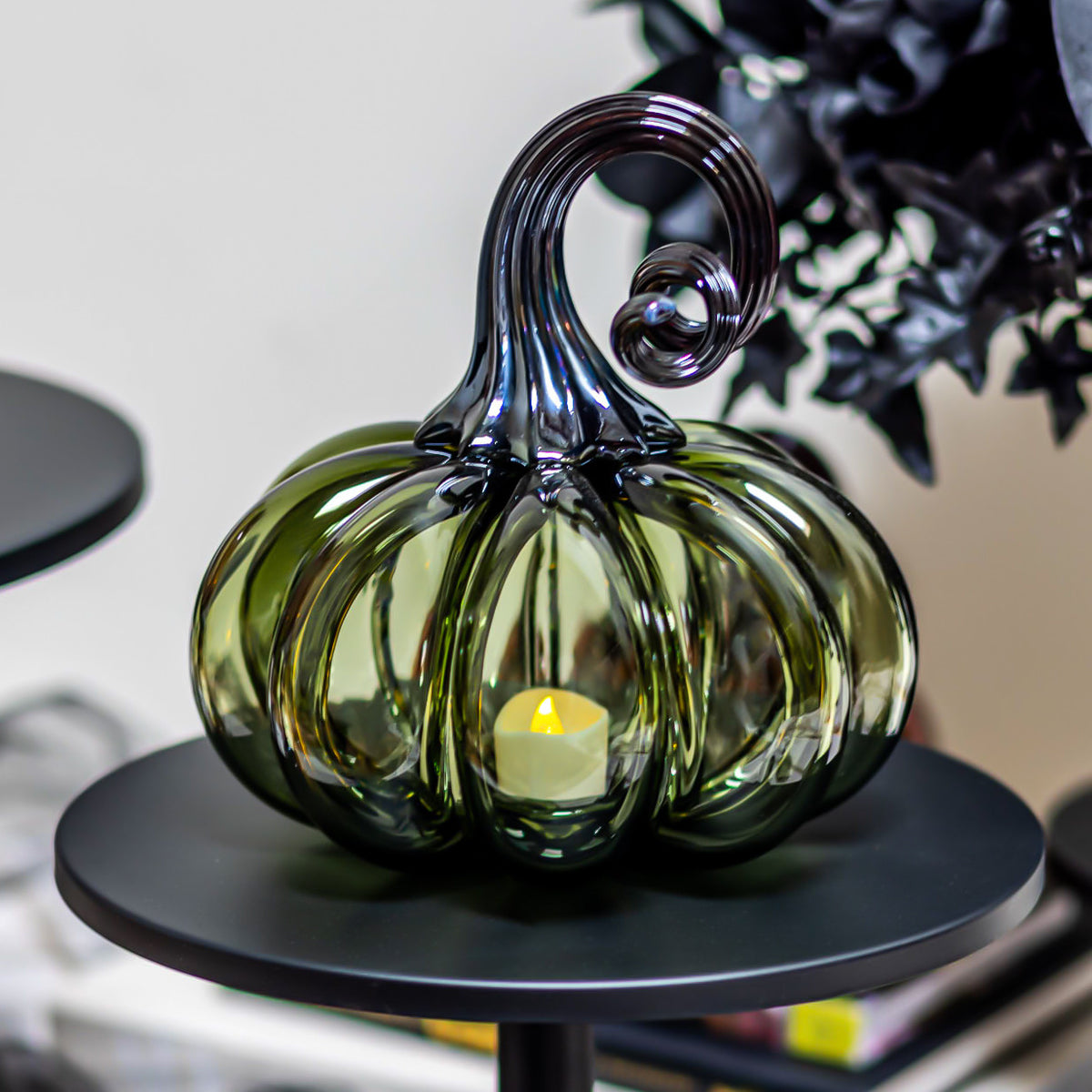 Smokey Tourmaline Glass Pumpkin w/Tealight