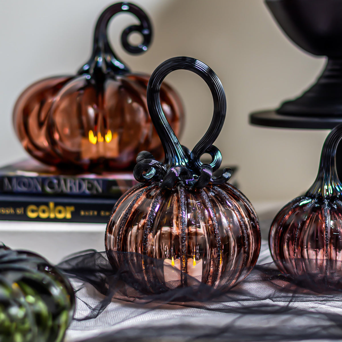 Antique Rose Glass Pumpkin w/Tealight