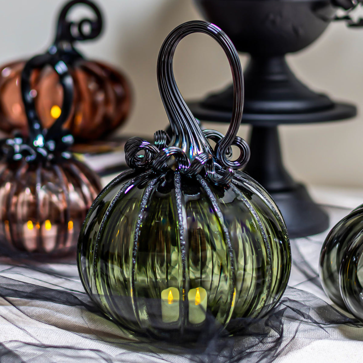 Smokey Tourmaline Glass Pumpkin w/Tealight