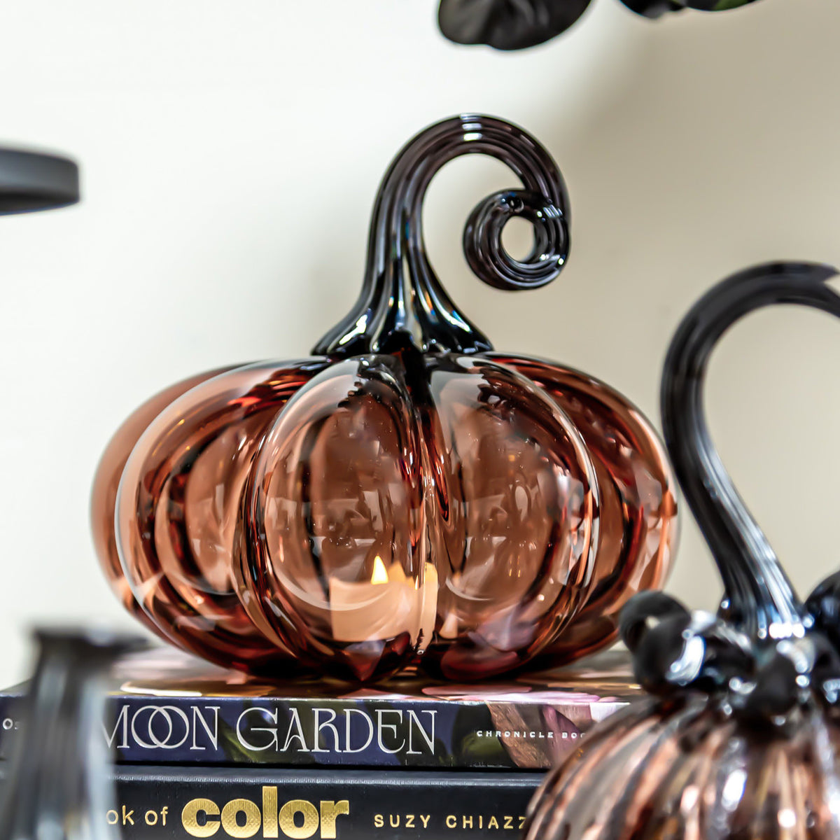 Antique Rose Glass Pumpkin w/Tealight