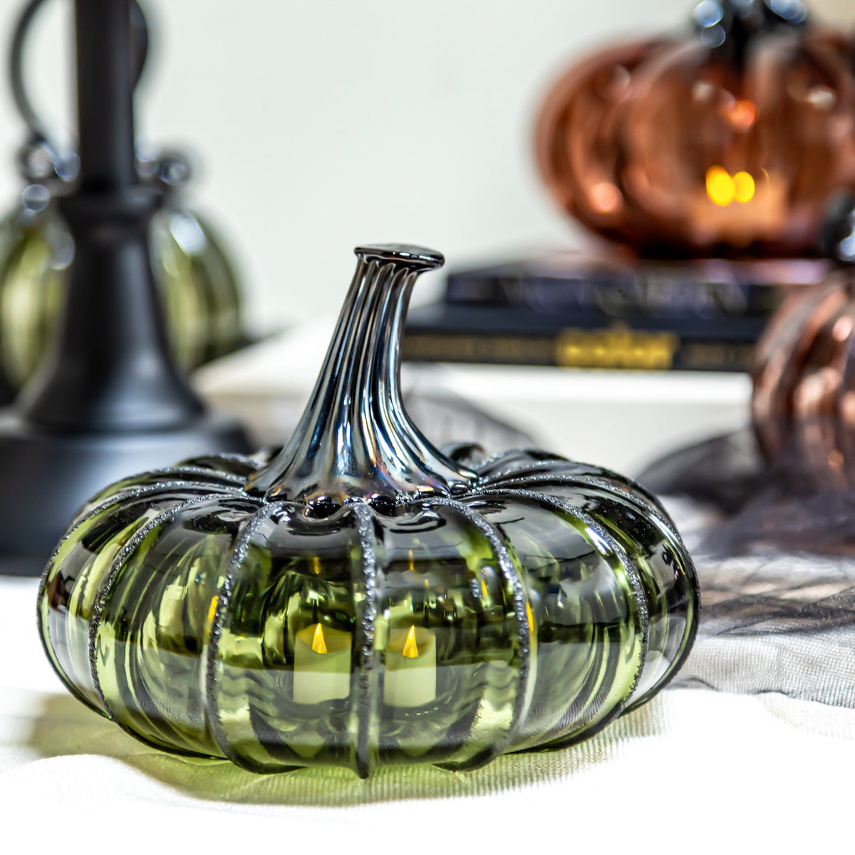 Smokey Tourmaline Glass Pumpkin w/Tealight