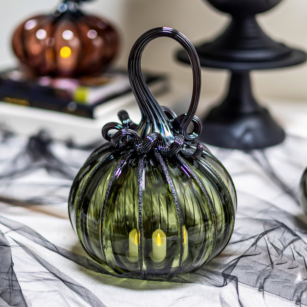 Smokey Tourmaline Glass Pumpkin w/Tealight