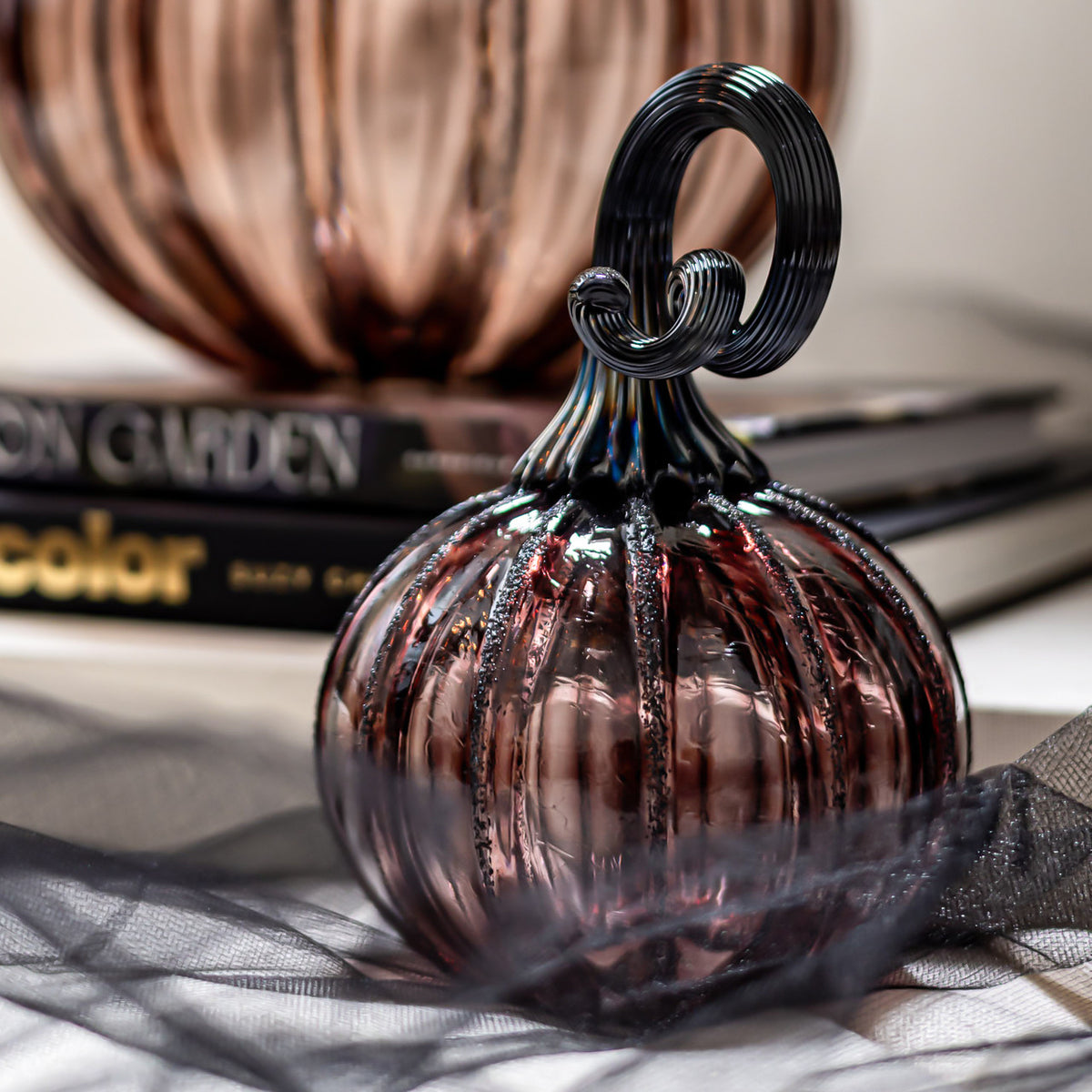Antique Rose Glass Pumpkin w/Tealight