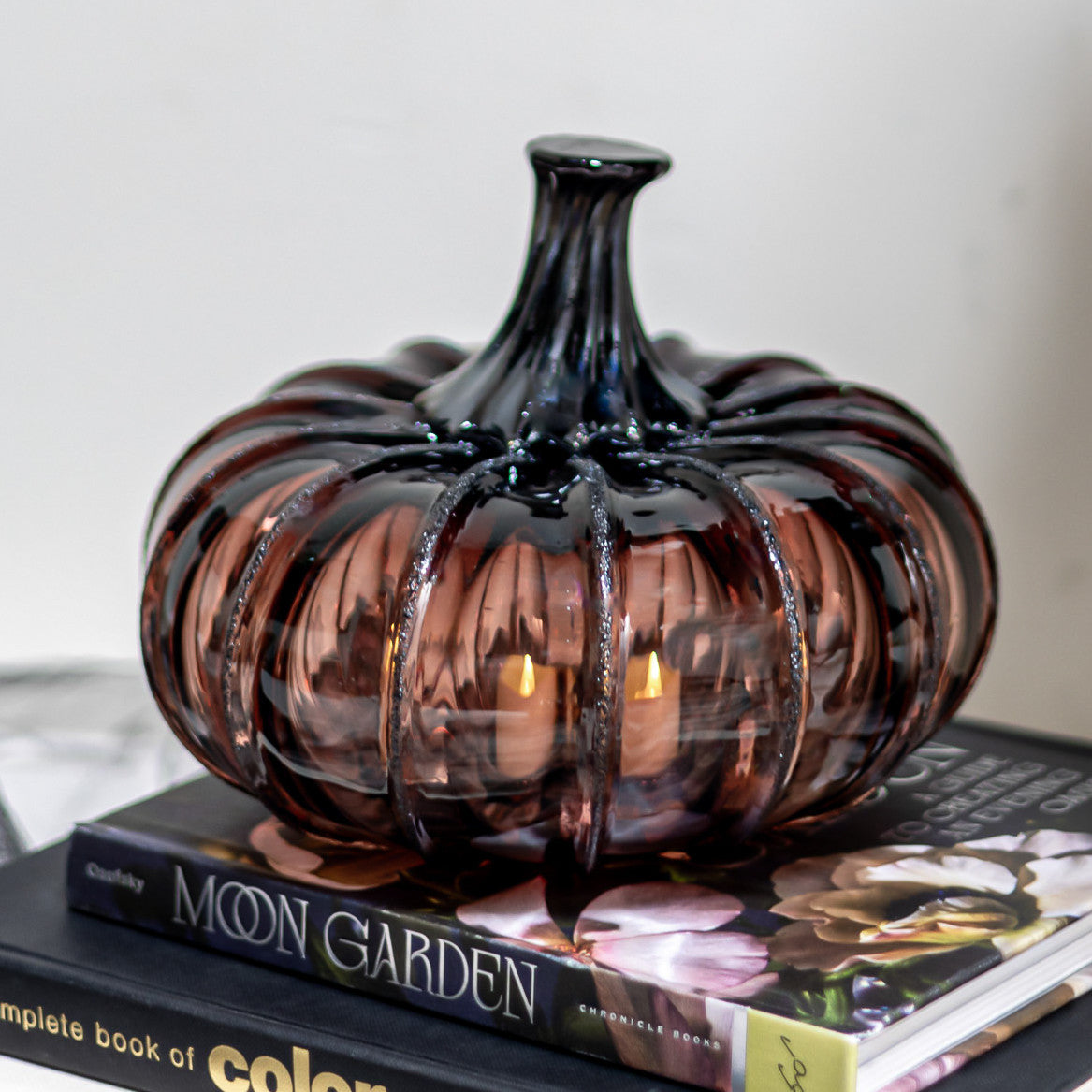 Antique Rose Glass Pumpkin w/Tealight