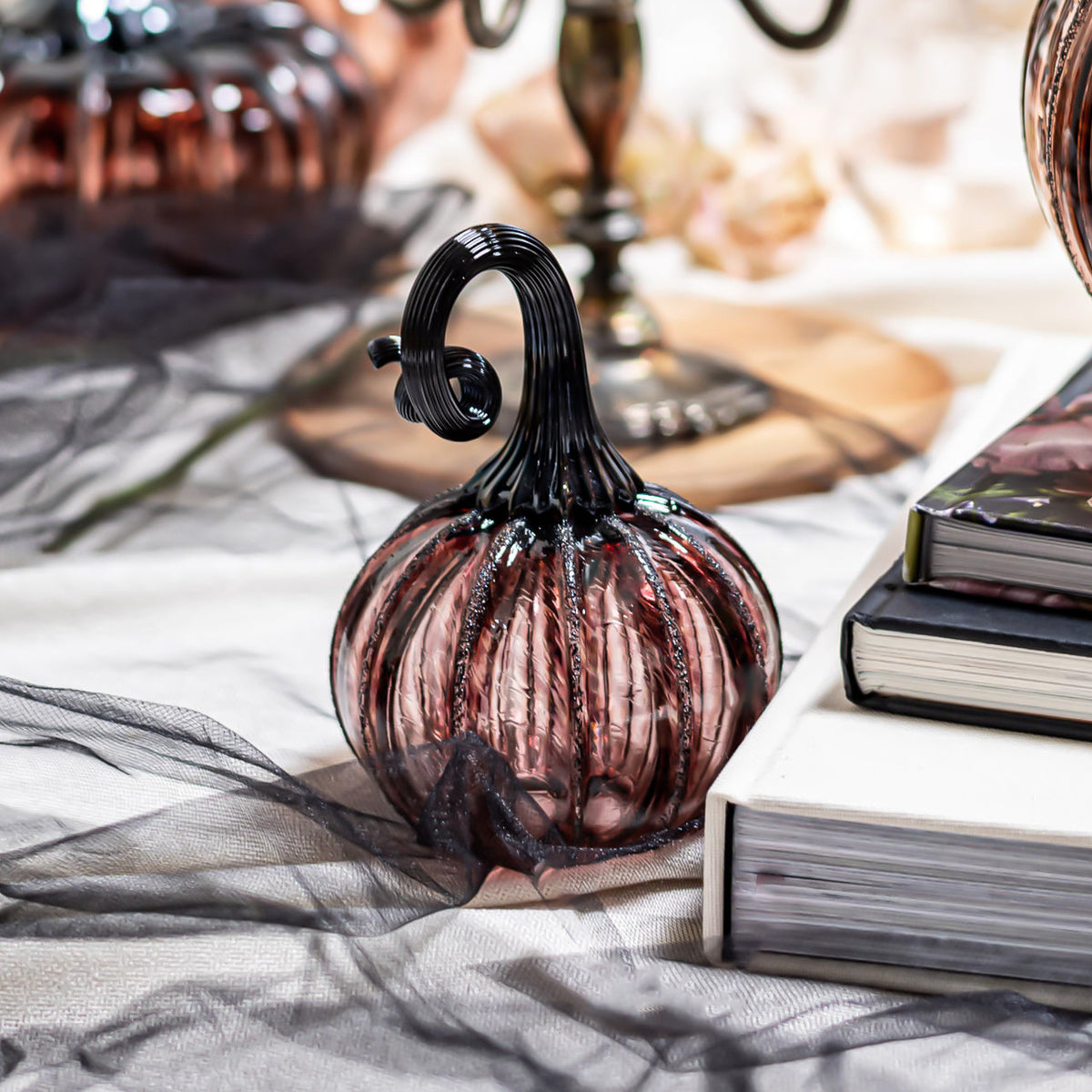 Antique Rose Glass Pumpkin w/Tealight