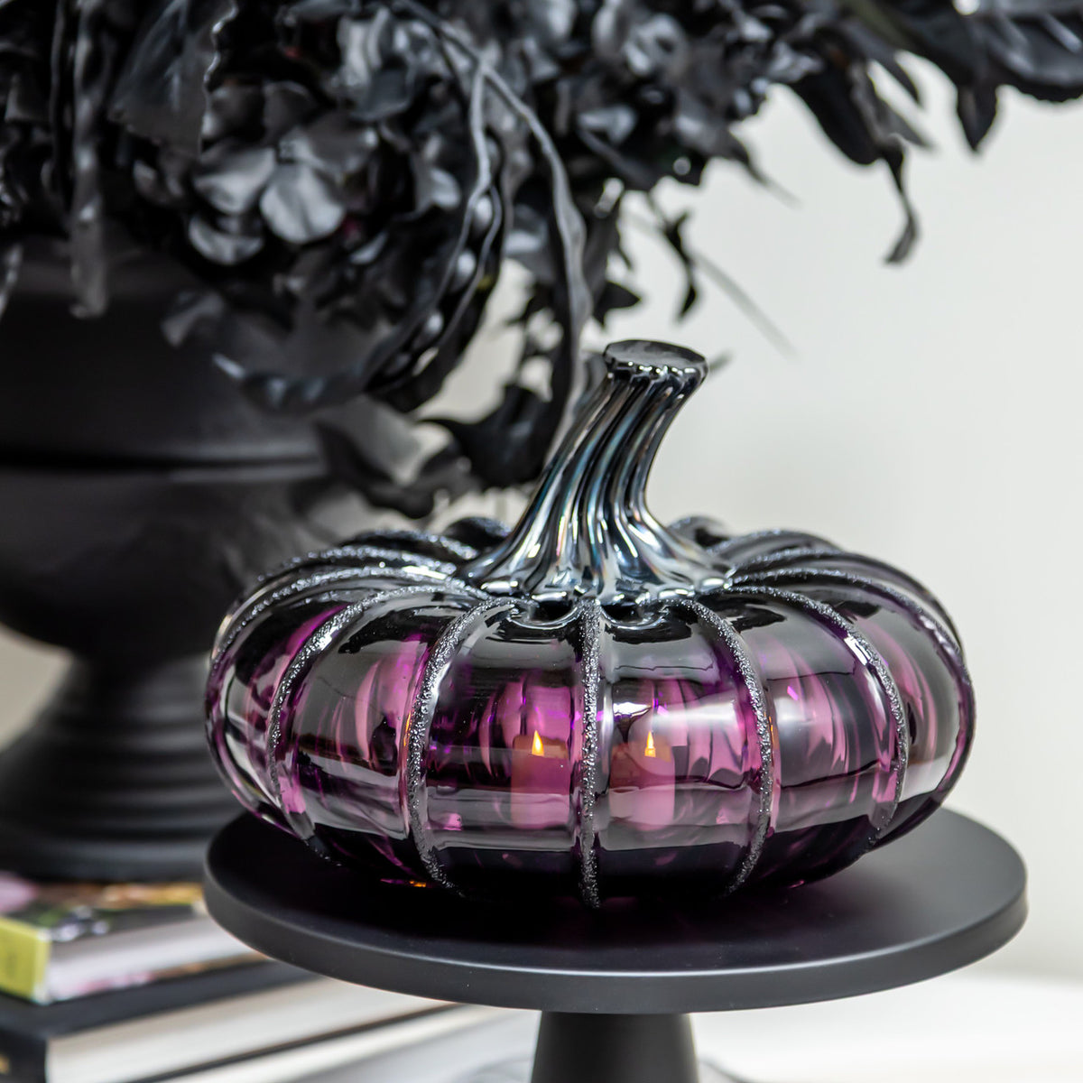 Enchanted Plum Glass Pumpkin w/Tealight